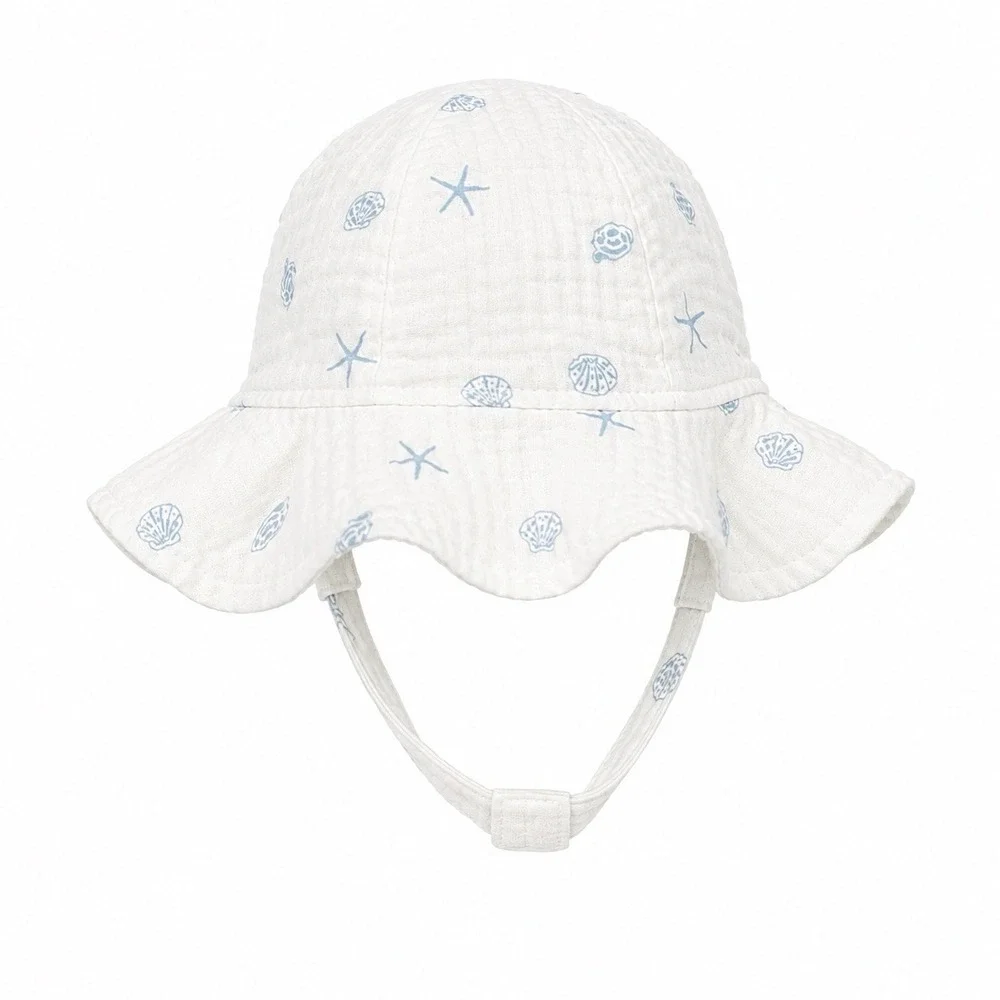 Carters White 100% Cotton Infant Sun Hat Protection Baby Beach Pool Sea Shell